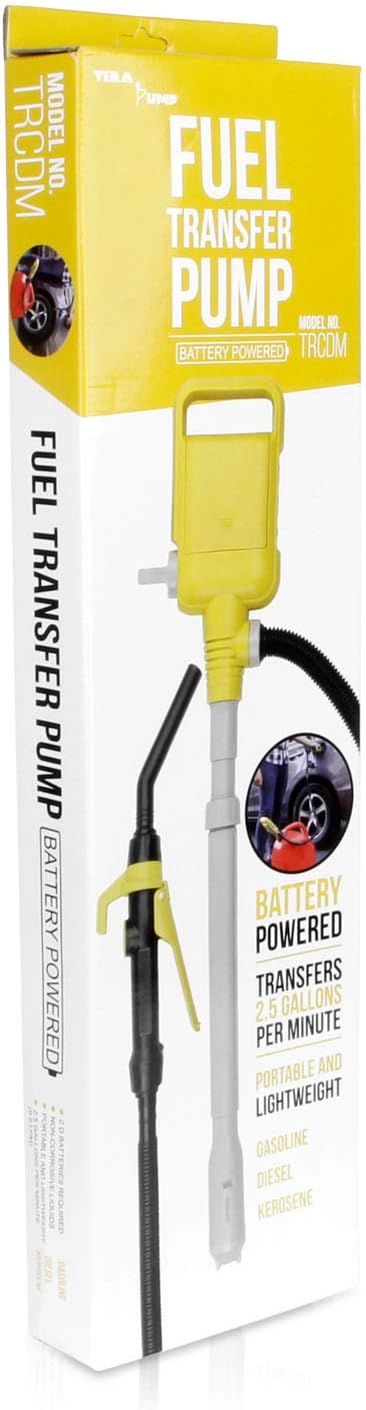 TERA PUMP Multipurpose Electric Fuel Pump (Prevents Fuel Loss) Precise Control Nozzle, Powerful Impeller 2.5 Gal/Min, Battery Powered with 4.1ft Discharge Hose for Gas Diesel AG Chemicals