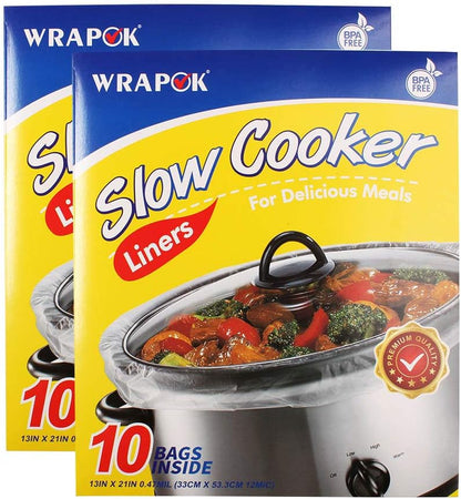 Slow Cooker Liners Kitchen Disposable Cooking Bags BPA Free for Oval or Round Pot, Large Size 13 x 21 Inch, Fits 3 to 8.5 Quarts - 2 Pack (20 Bags Total)