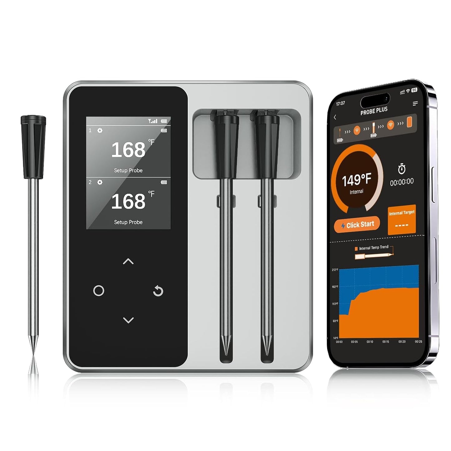 Wireless Bluetooth Meat Thermometer Digital with Standalone Base and 2 Meat Probes, APP Smart Remote Range Food Thermometer for Cooking, BBQ, Oven, Grill, Smoker, Air Fryer, Rotisserie