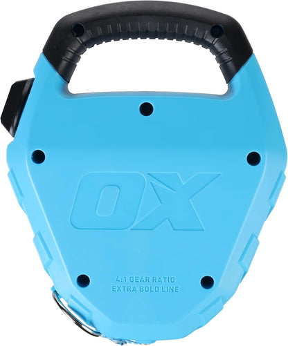 OX Pro Contractor Giant Chalk Line 150ft Quick-Wind Cotton Nylon Extra Bold Line Chalk Reel ABS Plastic Body with Rubber Grip - 4:1 Gear Ratio Professional Grade Marking Tool OX-P630703