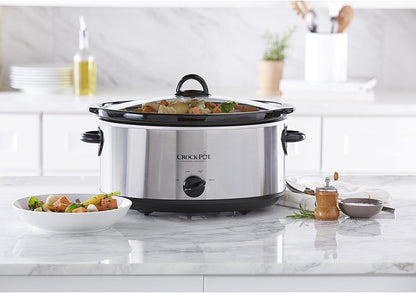 Crock-Pot 7 Quart Oval Manual Slow Cooker, Stainless Steel (SCV700-S-BR), Versatile Cookware for Large Families or Entertaining