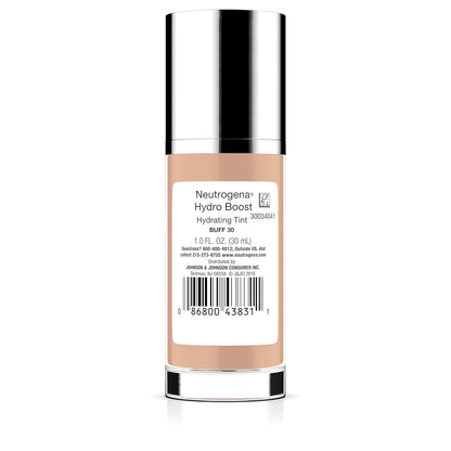 Neutrogena Hydro Boost Hydrating Tint with Hyaluronic Acid, Lightweight Water Gel Formula, Moisturizing, Oil-Free & Non-Comedogenic Liquid Foundation Makeup, 30 Buff Color, 1.0 fl. oz