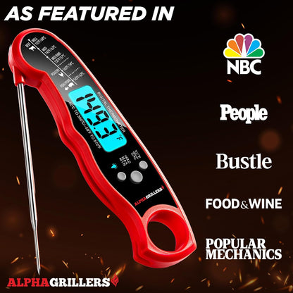 Alpha Grillers Meat Thermometer Digital - Instant Read Food Thermometer for Cooking Grilling Air Fryer Griddle Probe Kitchen Gadgets Essentials BBQ Accessories Grill Gifts for Men Him Dad Fathers Day