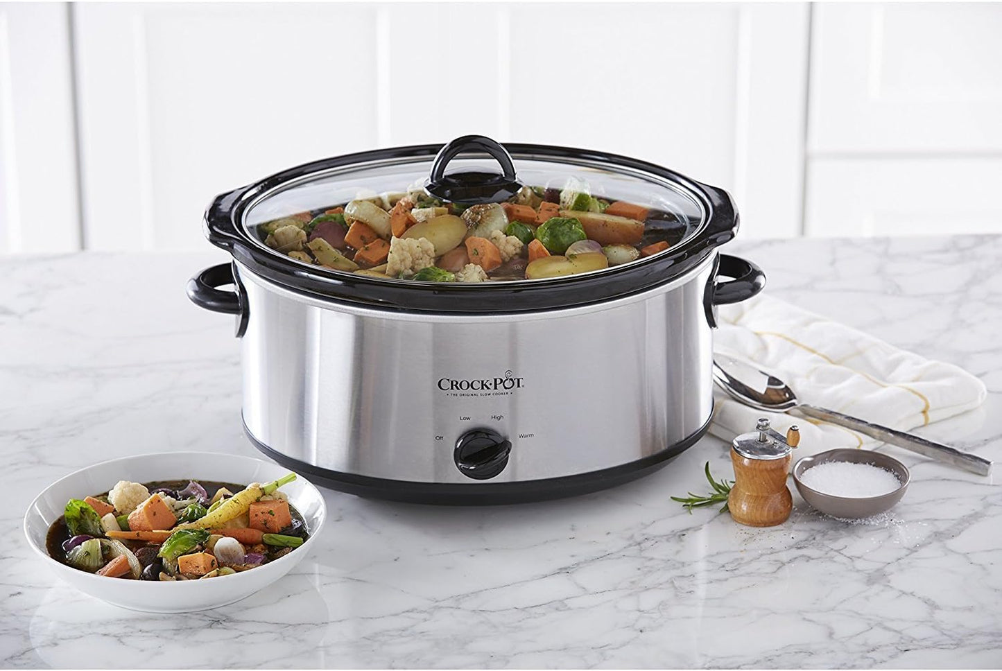 Crock-Pot 7 Quart Oval Manual Slow Cooker, Stainless Steel (SCV700-S-BR), Versatile Cookware for Large Families or Entertaining