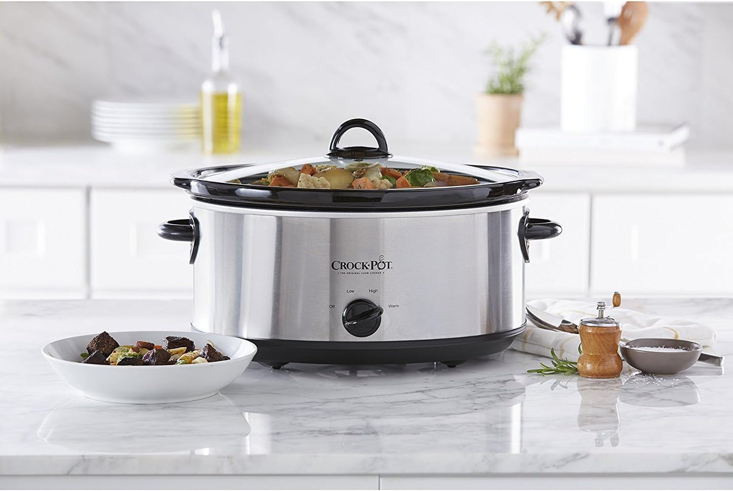 Crock-Pot 7 Quart Oval Manual Slow Cooker, Stainless Steel (SCV700-S-BR), Versatile Cookware for Large Families or Entertaining