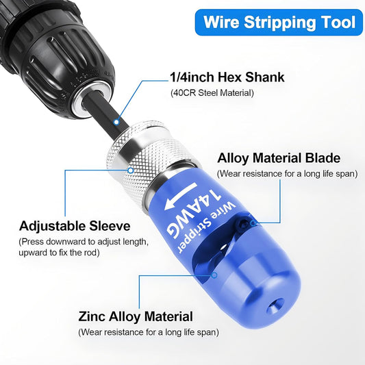 Wire Stripper Wire Twister for Drill Wire Stripping and Twisting Tool 8AWG 10AWG 12AWG 14AWG Electrician Tool Kit Wiring Tools Wire Stripper Electrical Cable Stripping Tools Set AWG Wire