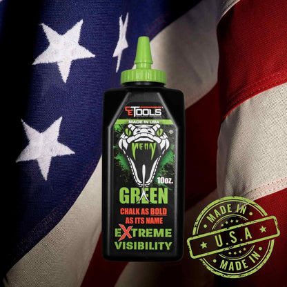 CE TOOLS Mean Green® EXTREME VISIBILITY Marking Chalk MADE IN USA - Green 10 oz (283.5g) Marking Chalk For Chalkline, Job site Chalk, Hydrophobic Construction Chalk.