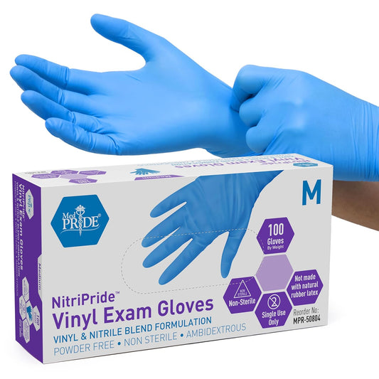 MED PRIDE Non Latex Gloves Medium Disposable Non Sterile Powder Free Exam Gloves Vinyl Nitrile Blend Rubber Free Single Use for Nurses Medical 100 Count