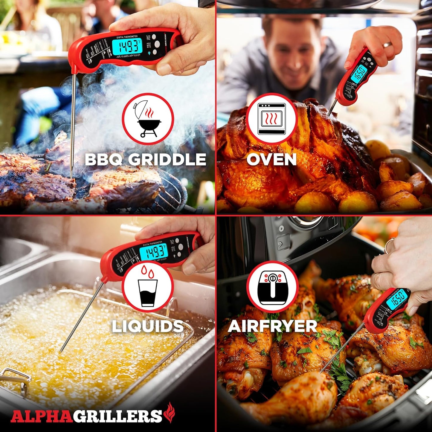 Alpha Grillers Meat Thermometer Digital - Instant Read Food Thermometer for Cooking Grilling Air Fryer Griddle Probe Kitchen Gadgets Essentials BBQ Accessories Grill Gifts for Men Him Dad Fathers Day