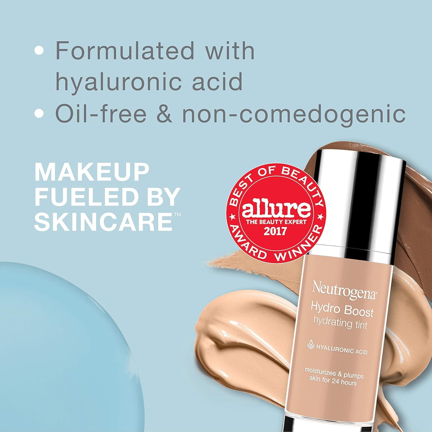 Neutrogena Hydro Boost Hydrating Tint with Hyaluronic Acid, Lightweight Water Gel Formula, Moisturizing, Oil-Free & Non-Comedogenic Liquid Foundation Makeup, 30 Buff Color, 1.0 fl. oz