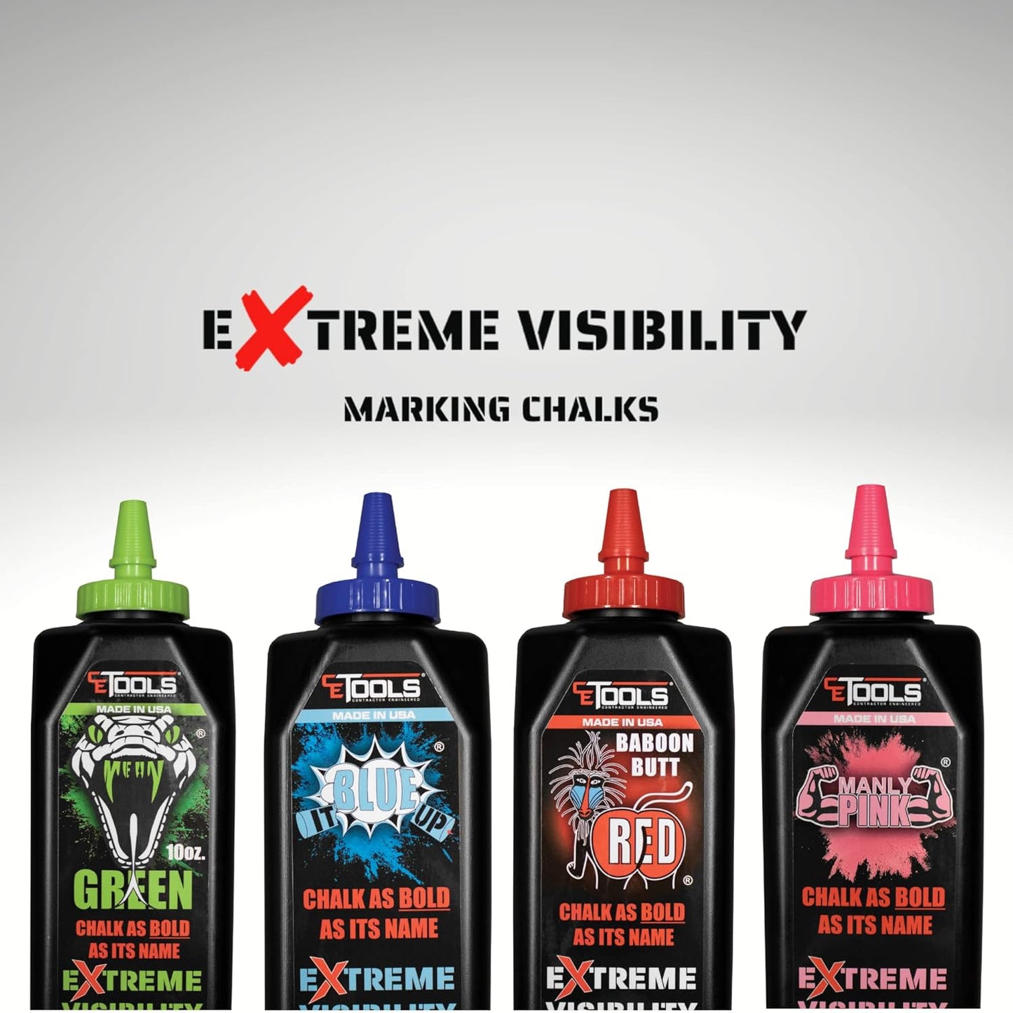 CE TOOLS Mean Green® EXTREME VISIBILITY Marking Chalk MADE IN USA - Green 10 oz (283.5g) Marking Chalk For Chalkline, Job site Chalk, Hydrophobic Construction Chalk.