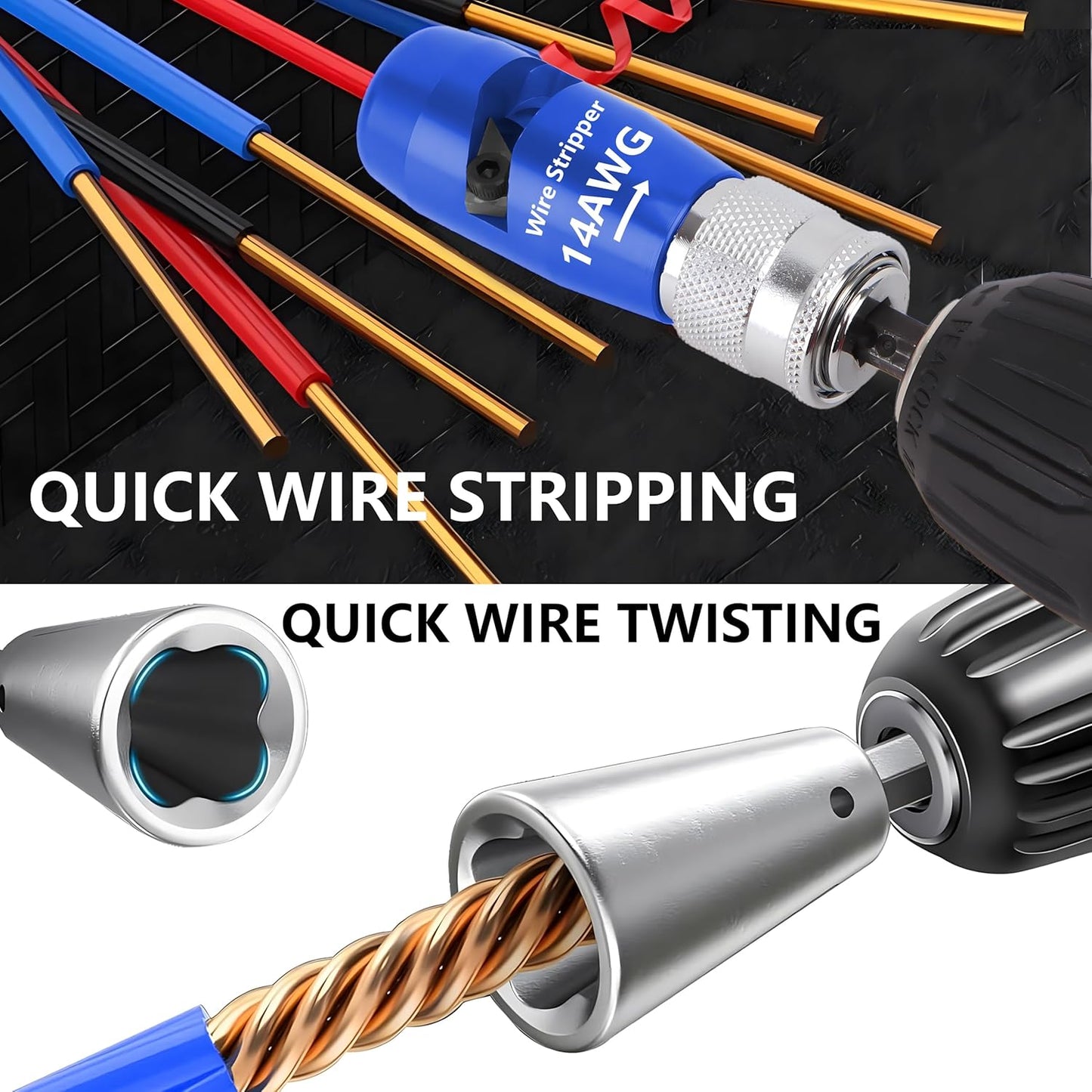 Wire Stripper Wire Twister for Drill Wire Stripping and Twisting Tool 8AWG 10AWG 12AWG 14AWG Electrician Tool Kit Wiring Tools Wire Stripper Electrical Cable Stripping Tools Set AWG Wire